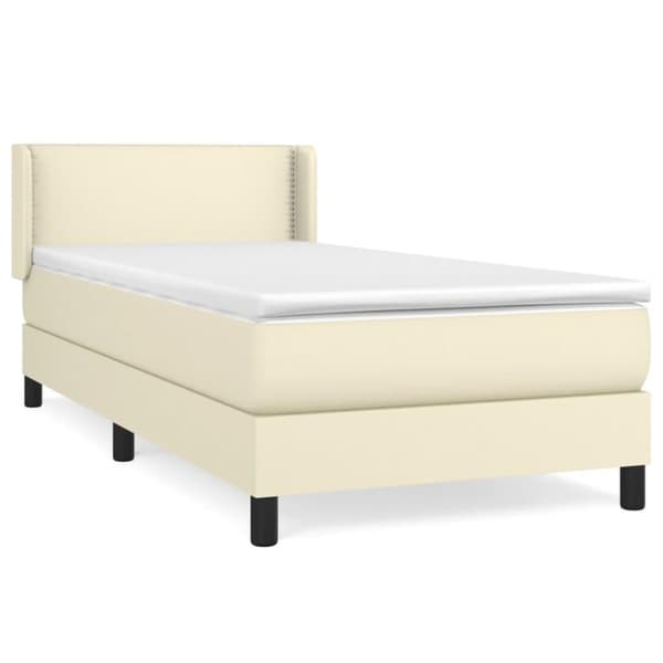 vidaXL Ramsäng med bäddmadrass gräddvit 100x200 cm konstläder