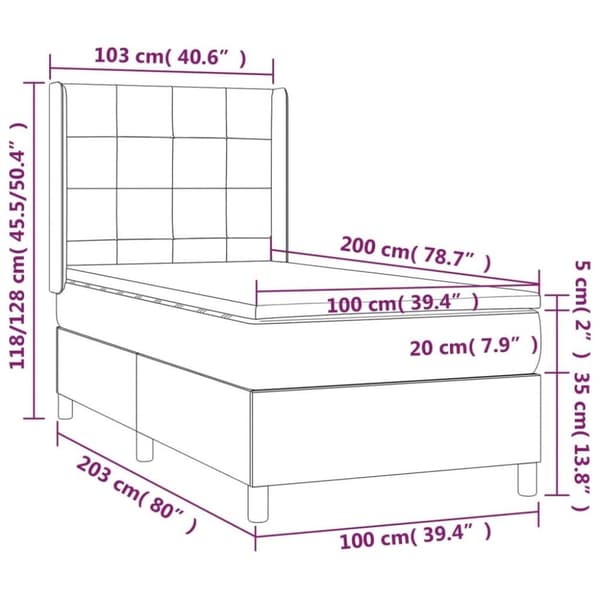 vidaXL Ramsäng med madrass & LED gräddvit 100x200 cm tyg
