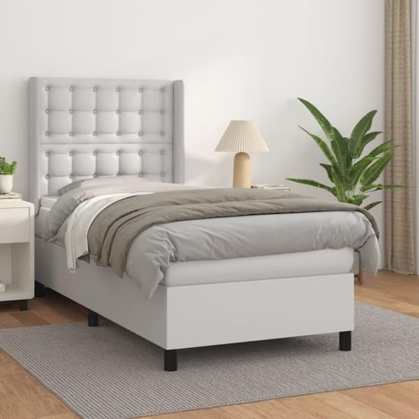 vidaXL Ramsäng med madrass vit 100x200 cm konstläder