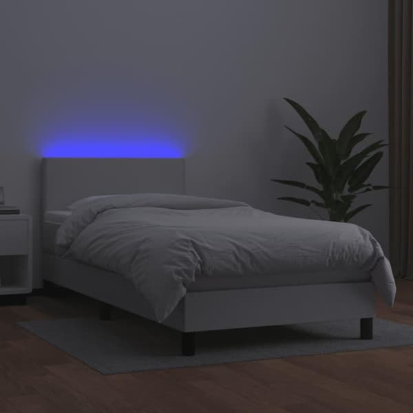vidaXL Ramsäng med madrass & LED vit 100x200 cm konstläder