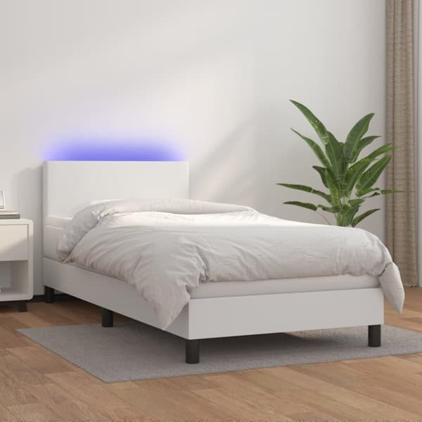 vidaXL Ramsäng med madrass & LED vit 100x200 cm konstläder