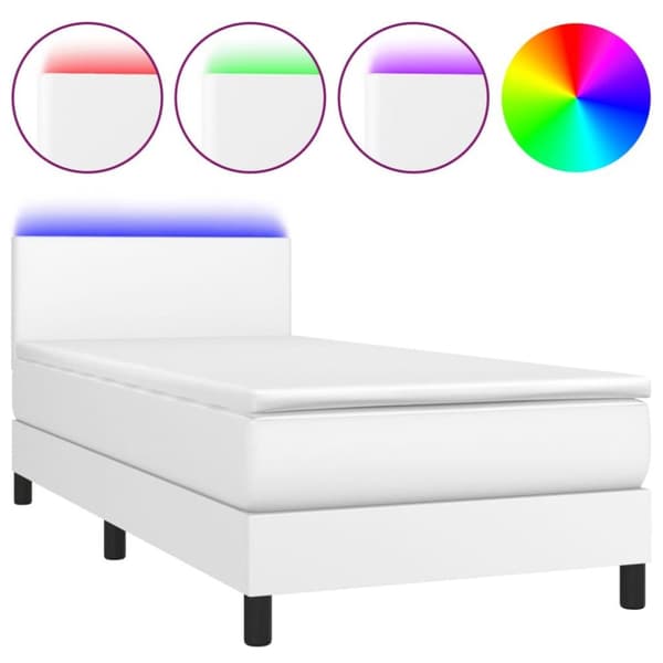 vidaXL Ramsäng med madrass & LED vit 100x200 cm konstläder