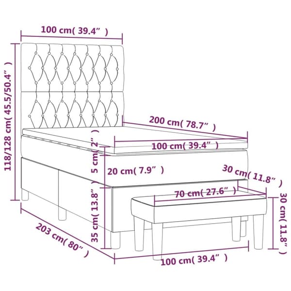 vidaXL Ramsäng med madrass mörkbrun 100x200 cm tyg