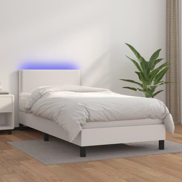 vidaXL Ramsäng med madrass & LED vit 100x200 cm konstläder