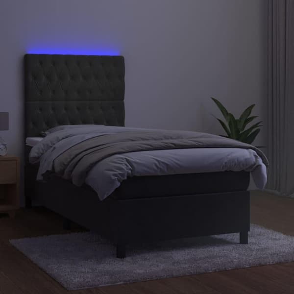 vidaXL Ramsäng med madrass & LED mörkgrå 100x200 cm sammet