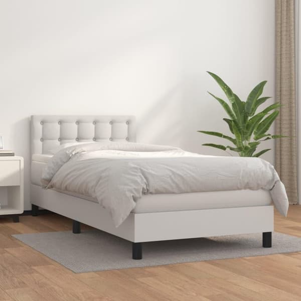 vidaXL Ramsäng med madrass vit 100x200 cm konstläder