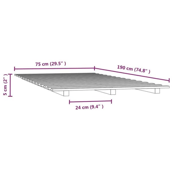 vidaXL Sängynrunko 75x190 cm täysi mänty