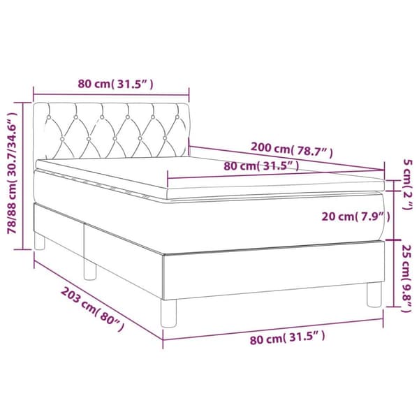 vidaXL Ramsäng med madrass ljusgrå 80x200 cm sammet