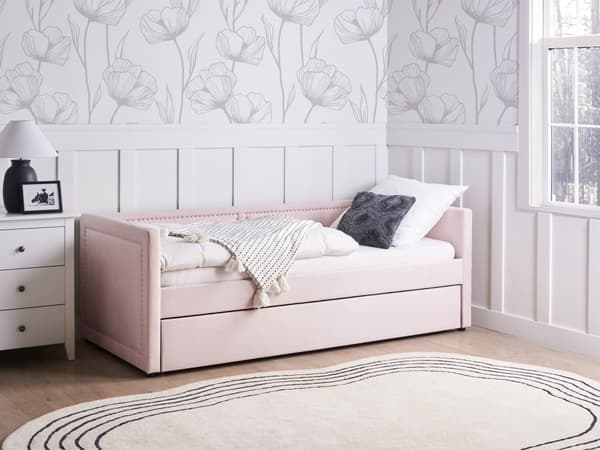 Dagseng Rosa Kordfløyel 90 x 200 cm Dekorative spikerhoder Glamorøs stil Gjesterom Soverom