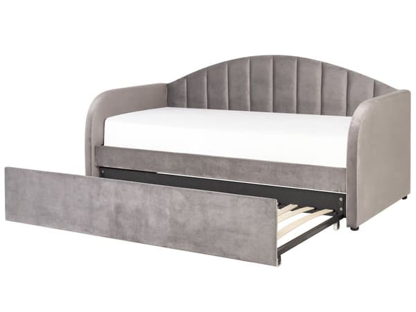 Rullsäng Grå 90 x 200 cm Lamellbas Klädd Dagbädd Glamour Modern Barnrum Gästrum