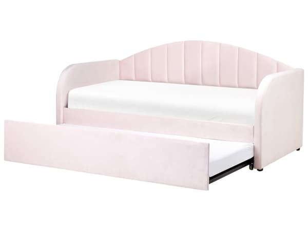 Rullsäng Ljusrosa 90 x 200 cm Lamellbas Klädd Dagbädd Glamour Modern Barnrum Gästrum