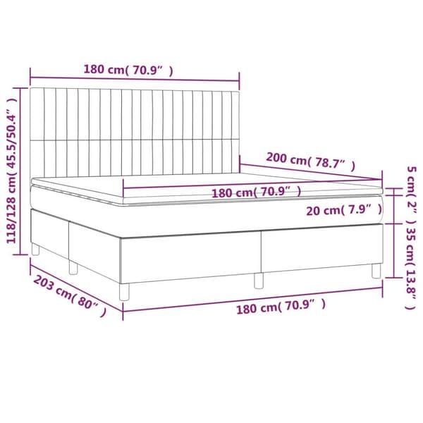 vidaXL Ramsäng med madrass mörkgrå 180x200 cm sammet