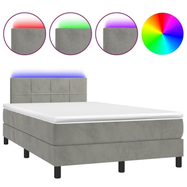 vidaXL Ramsäng med madrass & LED ljusgrå 120x200 cm sammet