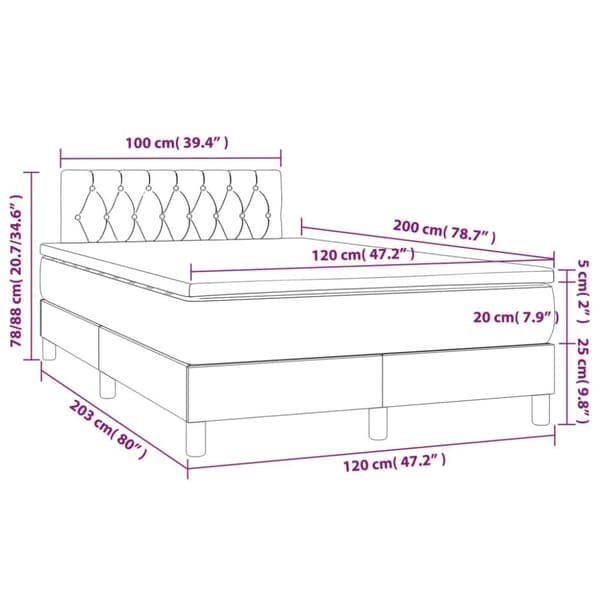 vidaXL Ramsäng med madrass ljusgrå 120x200 cm sammet