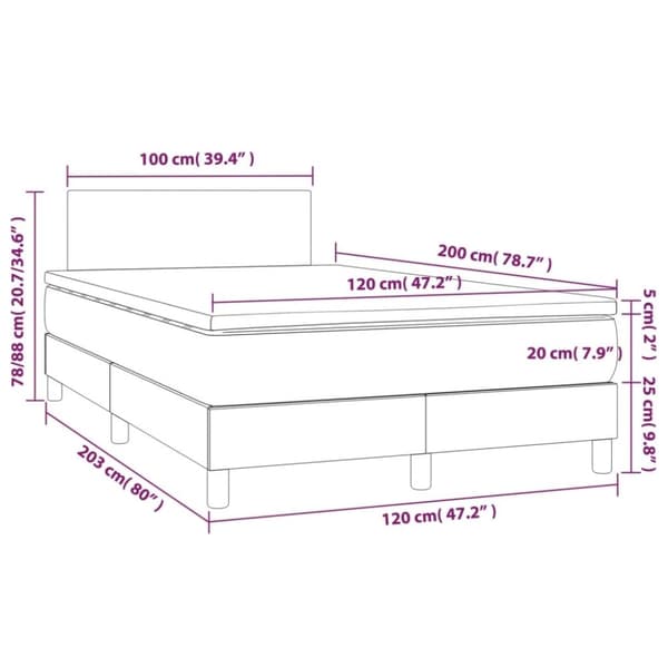 vidaXL Ramsäng med madrass & LED mörkbrun 120x200 cm tyg