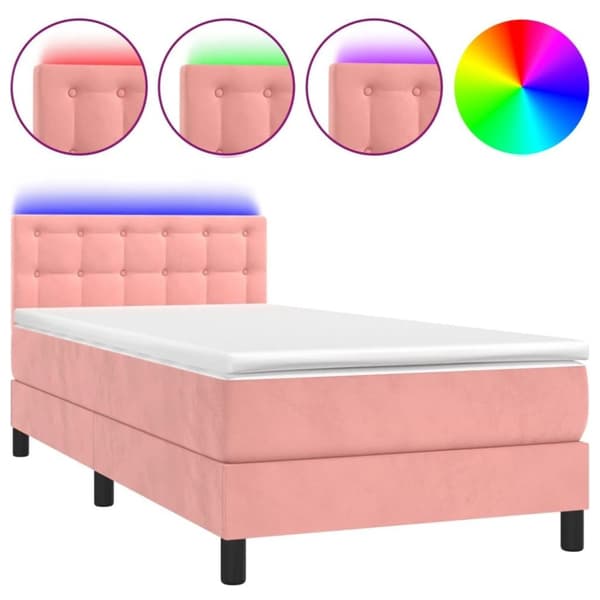 vidaXL Ramsäng med madrass rosa & LED 80x200 cm sammet