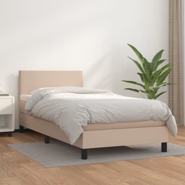 vidaXL Ramsäng med bäddmadrass cappuccino 90x190 cm konstläder
