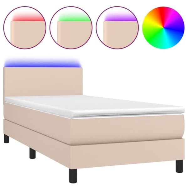 vidaXL Ramsäng med bäddmadrass & LED cappuccino 90x190 cm konstläder
