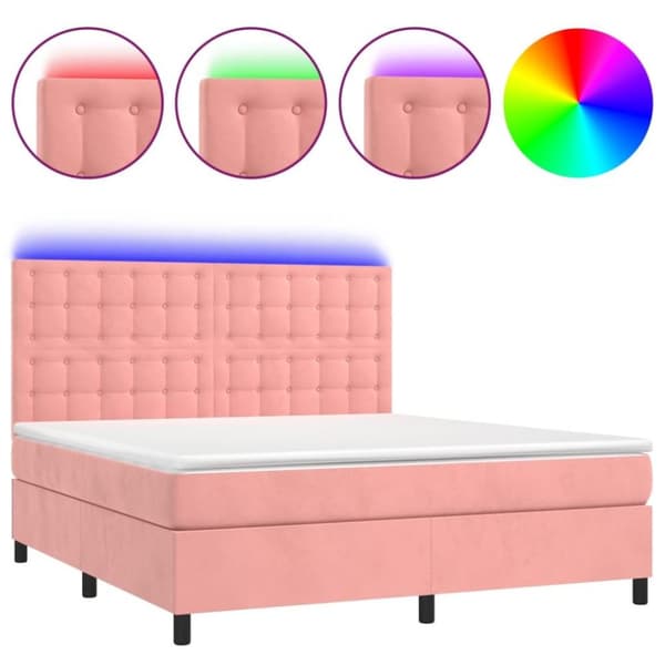vidaXL Ramsäng med madrass rosa & LED 160x200 cm sammet