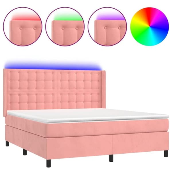 vidaXL Ramsäng med madrass rosa & LED 160x200 cm sammet