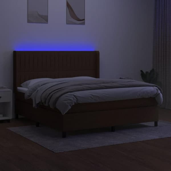 vidaXL Ramsäng med madrass & LED mörkbrun 160x200 cm tyg