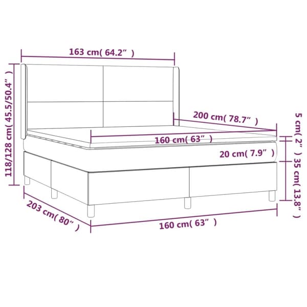 vidaXL Ramsäng med madrass & LED gräddvit 160x200 cm tyg