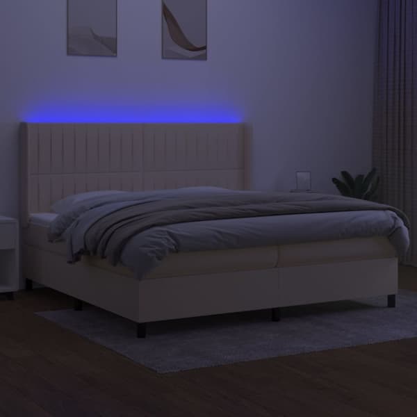 vidaXL Ramsäng med madrass & LED gräddvit 200x200 cm tyg