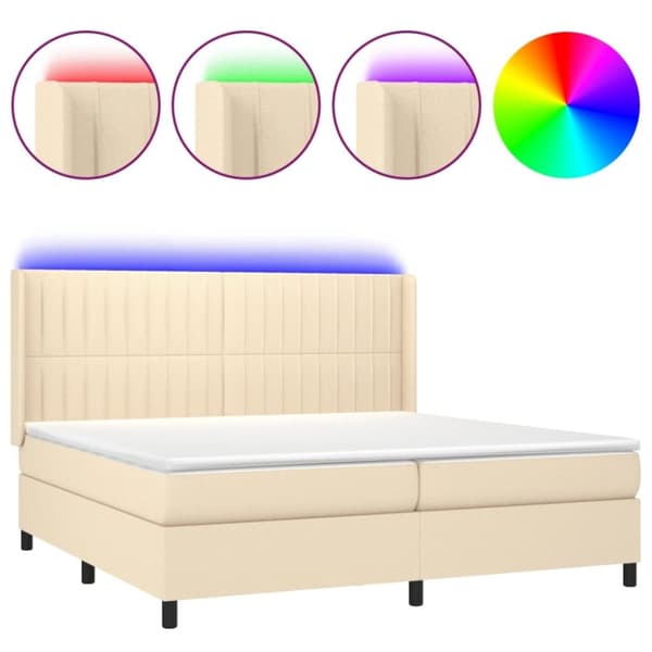 vidaXL Ramsäng med madrass & LED gräddvit 200x200 cm tyg