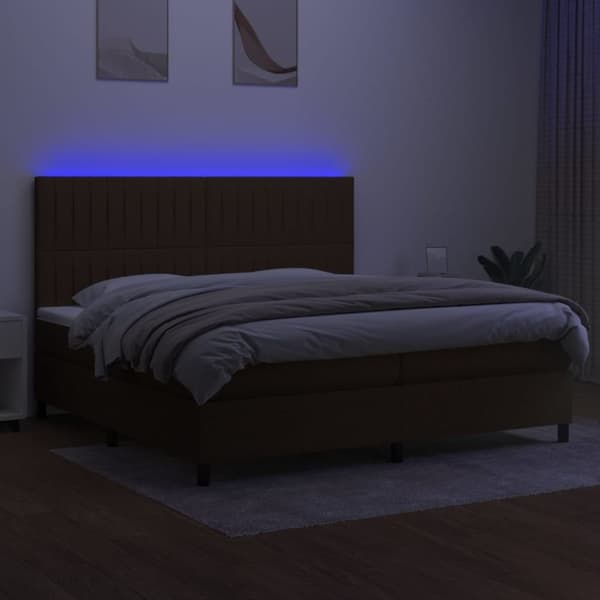 vidaXL Ramsäng med madrass & LED mörkbrun 200x200 cm tyg