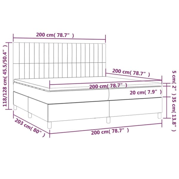 vidaXL Ramsäng med madrass & LED mörkbrun 200x200 cm tyg