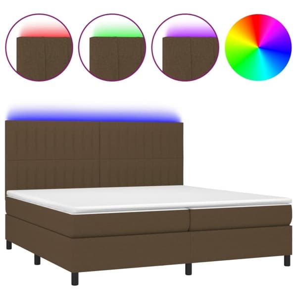 vidaXL Ramsäng med madrass & LED mörkbrun 200x200 cm tyg