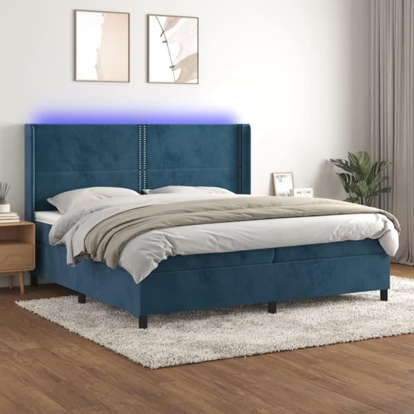vidaXL Ramsäng med madrass & LED mörkblå 200x200 cm sammet