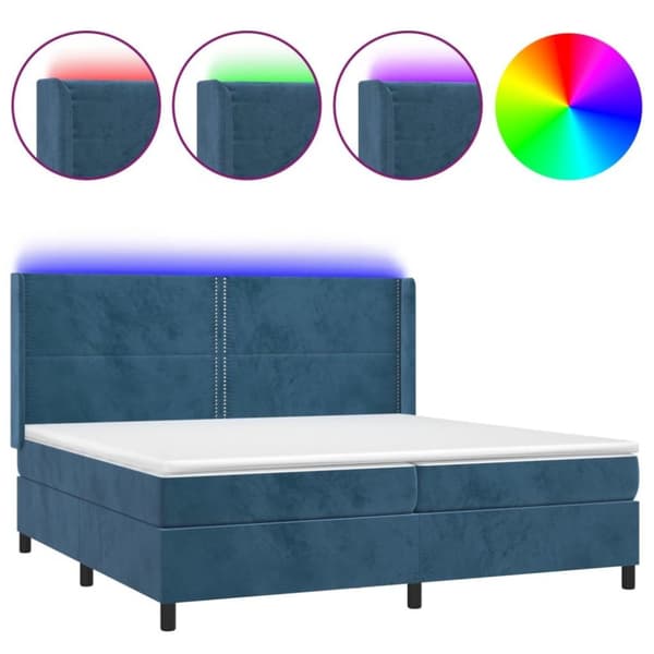 vidaXL Ramsäng med madrass & LED mörkblå 200x200 cm sammet