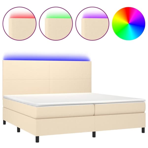 vidaXL Ramsäng med madrass & LED gräddvit 200x200 cm tyg