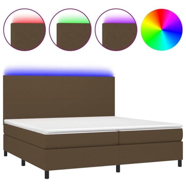 vidaXL Ramsäng med madrass & LED mörkbrun 200x200 cm tyg