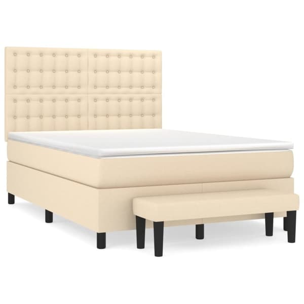 vidaXL Ramsäng med madrass gräddvit 140x190 cm tyg