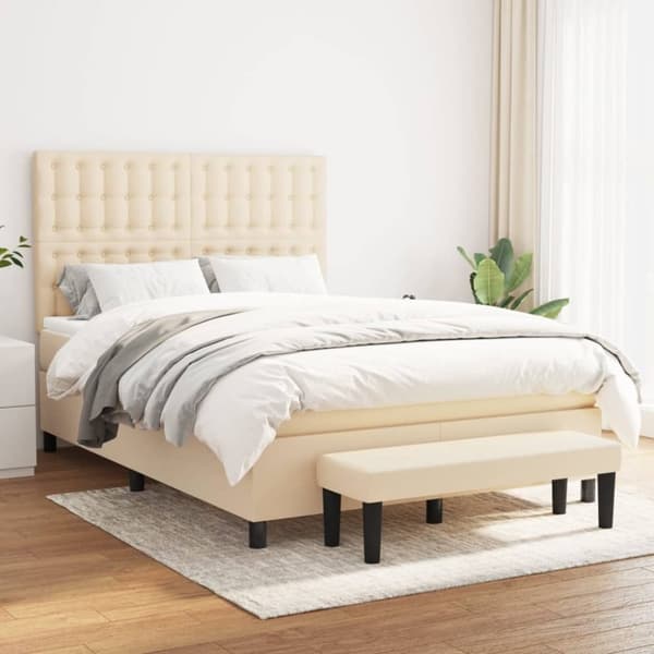 vidaXL Ramsäng med madrass gräddvit 140x190 cm tyg