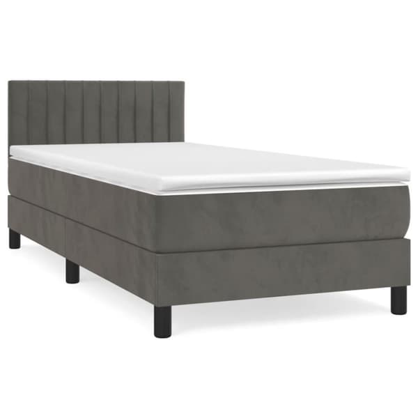 vidaXL Ramsäng med madrass mörkgrå 90x200 cm sammet