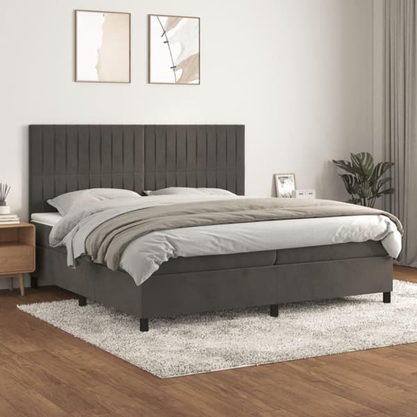 vidaXL Ramsäng med madrass mörkgrå 200x200 cm sammet