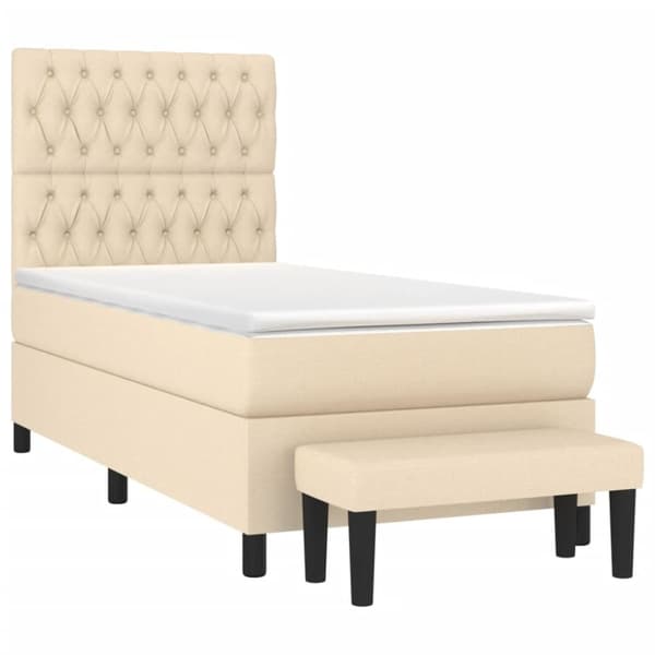 vidaXL Ramsäng med madrass gräddvit 90x190 cm tyg