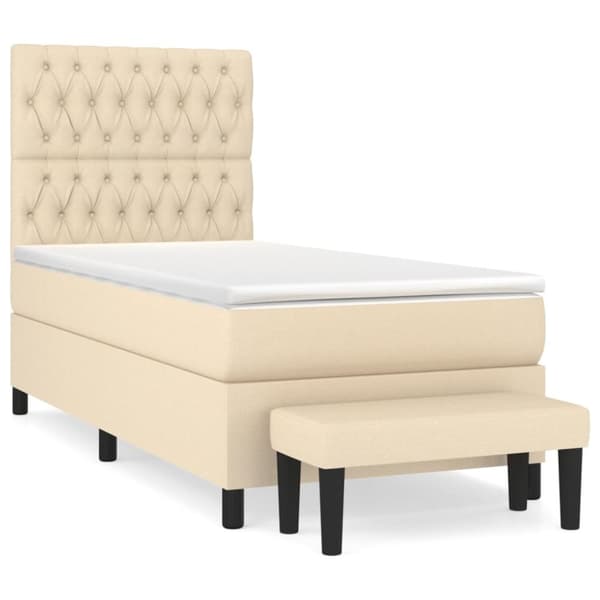 vidaXL Ramsäng med madrass gräddvit 90x190 cm tyg