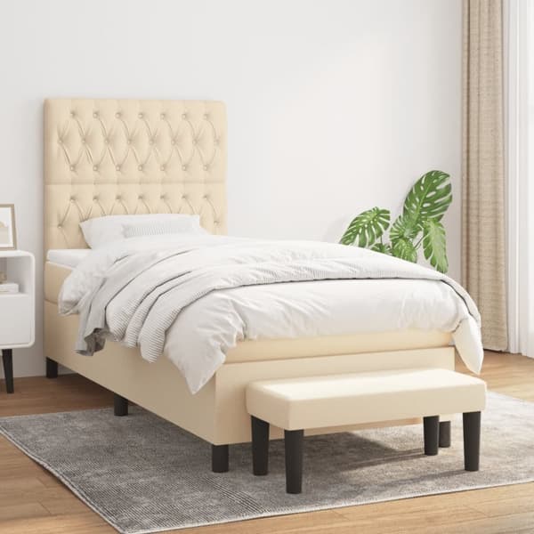 vidaXL Ramsäng med madrass gräddvit 90x190 cm tyg