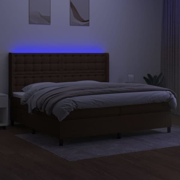 vidaXL Ramsäng med madrass & LED mörkbrun 200x200 cm tyg