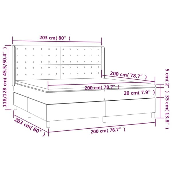 vidaXL Ramsäng med madrass & LED mörkbrun 200x200 cm tyg