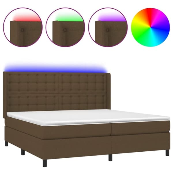vidaXL Ramsäng med madrass & LED mörkbrun 200x200 cm tyg