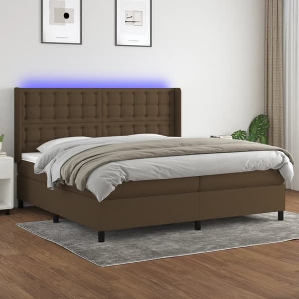 vidaXL Ramsäng med madrass & LED mörkbrun 200x200 cm tyg