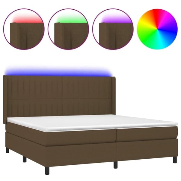 vidaXL Ramsäng med madrass & LED mörkbrun 200x200 cm tyg