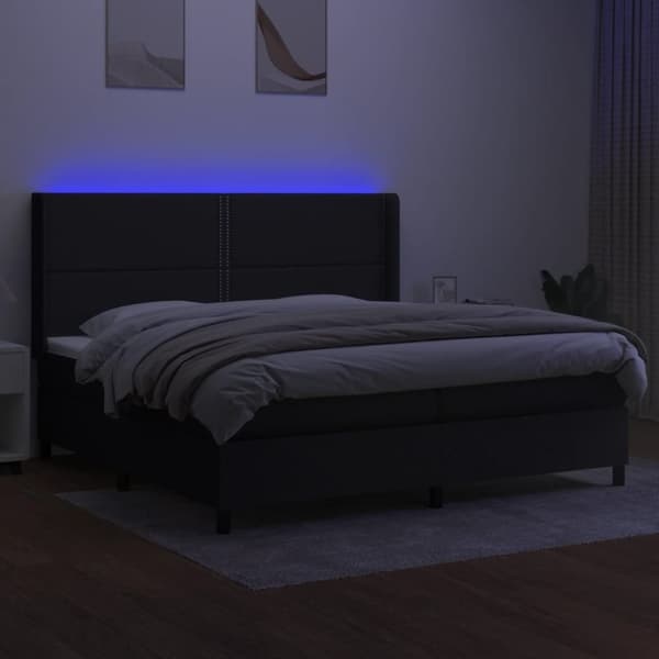 vidaXL Ramsäng med madrass & LED svart 200x200 cm tyg