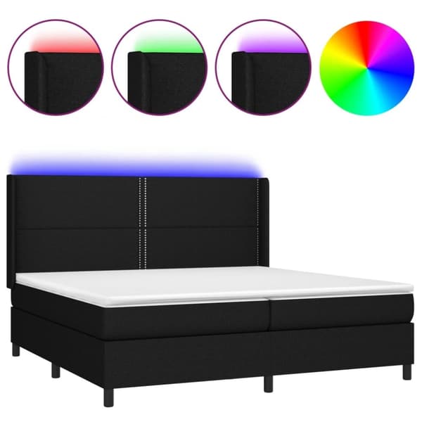vidaXL Ramsäng med madrass & LED svart 200x200 cm tyg