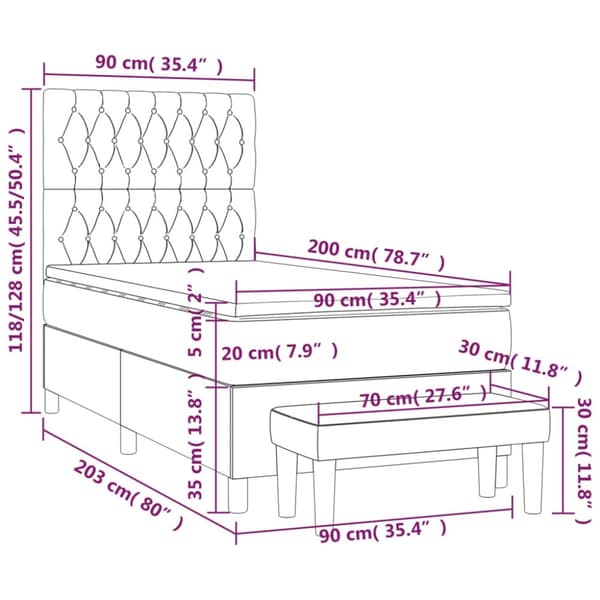 vidaXL Ramsäng med madrass mörkgrön 90x200 cm sammet